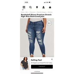 Torrid nwt Bombshell Skinny stretch High-Rise Destructed Jean 14S westchester